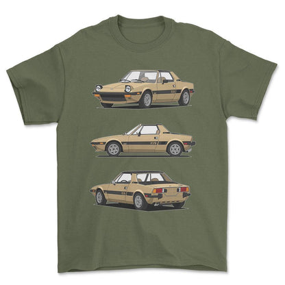 Fiat X1/9 - One Line Style Unisex T-Shirt-Beklædning-Fiat-Grøn Militær-S-Forside-Garage Culture Shop- garage - man cave - merchandise