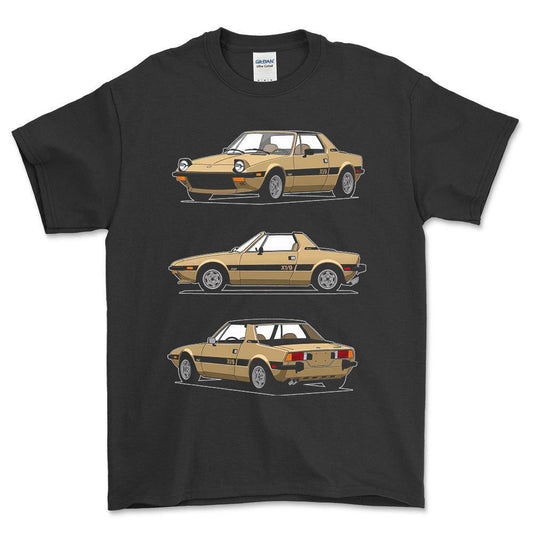 Fiat X1/9 - Unisex T-Shirt-Beklædning-Fiat-Sort-S-Forside-Garage Culture Shop- garage - man cave - merchandise