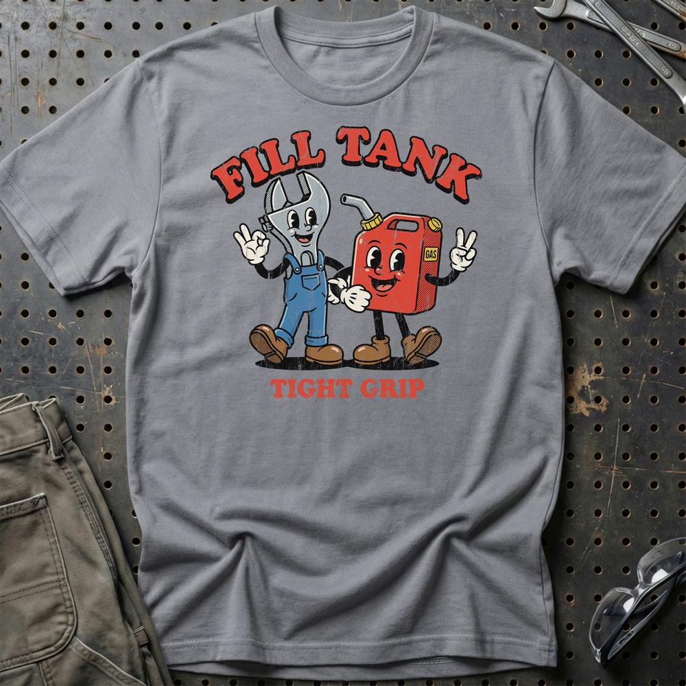 Fill Tank Tight Grip - Oldschool Mascot Mechanic Car T-Shirt-Beklædning-Garage Culture-Grå Sport-S-Garage Culture Shop- garage - man cave - merchandise
