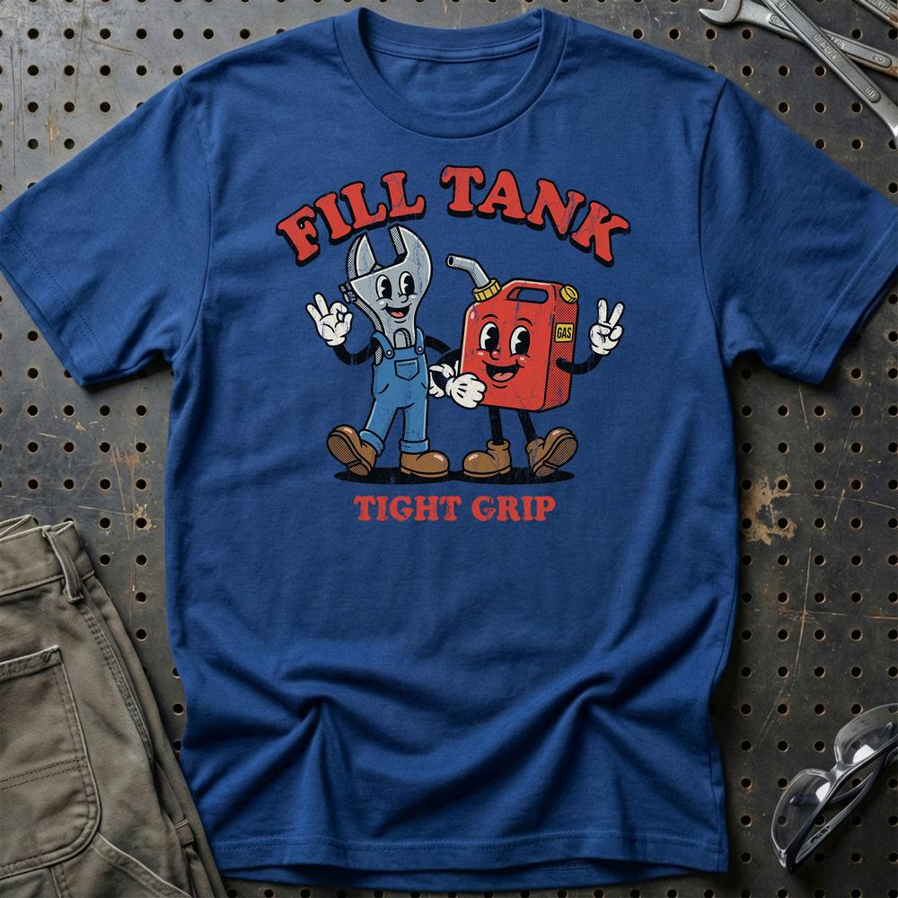 Fill Tank Tight Grip - Oldschool Mascot Mechanic Car T-Shirt-Beklædning-Garage Culture-Blå Royal-S-Garage Culture Shop- garage - man cave - merchandise