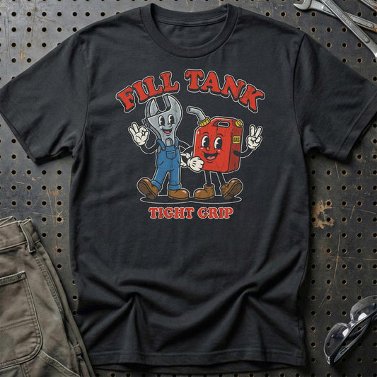 Fill Tank Tight Grip – Oldschool Mascot Mechanic Car - Unisex T-Shirt , Bomuld-Beklædning-Garage Culture-Sort-S-Garage Culture Shop- garage - man cave - merchandise