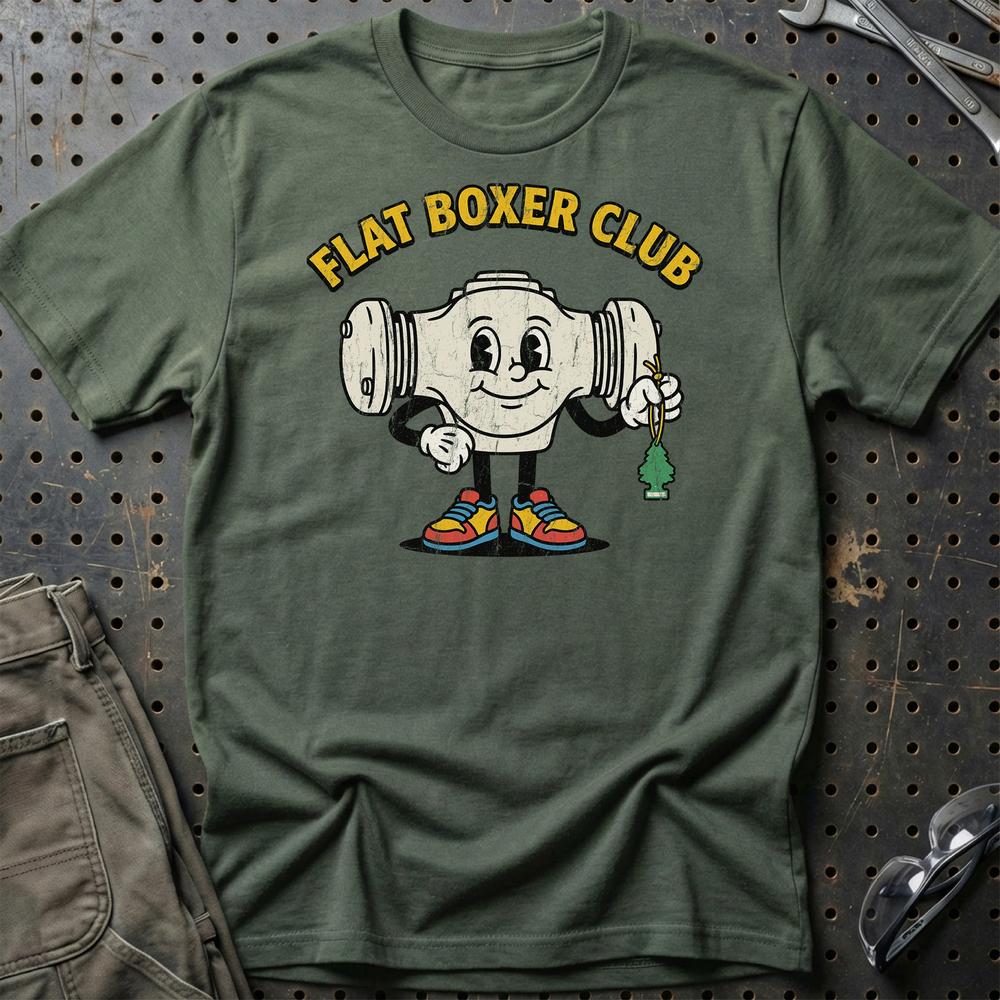 Flat Boxer Club - Oldschool Mascot Boxer Engine T-Shirt-Beklædning-Garage Culture-Grøn Militær-S-Garage Culture Shop- garage - man cave - merchandise