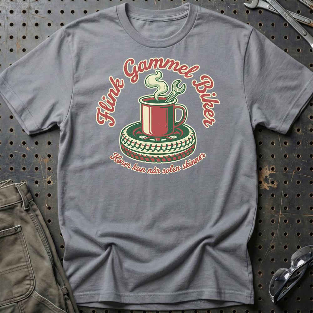 Flink Gammel Biker T-Shirt - Kører Kun Når Solen Skinner T-Shirt-Beklædning-Garage Culture-Grå Sport-S-Garage Culture Shop- garage - man cave - merchandise