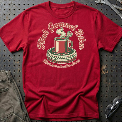 Flink Gammel Biker T-Shirt – Kører Kun Når Solen Skinner – Unisex T-Shirt , Bomuld-Beklædning-Garage Culture-Rød-S-Garage Culture Shop- garage - man cave - merchandise