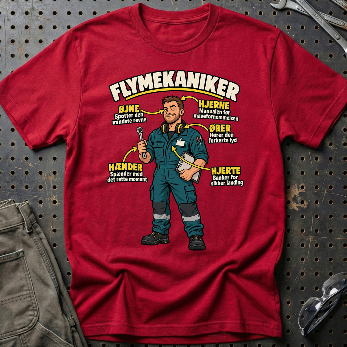 
Flymekaniker – Anatomi T-Shirt – Rød
