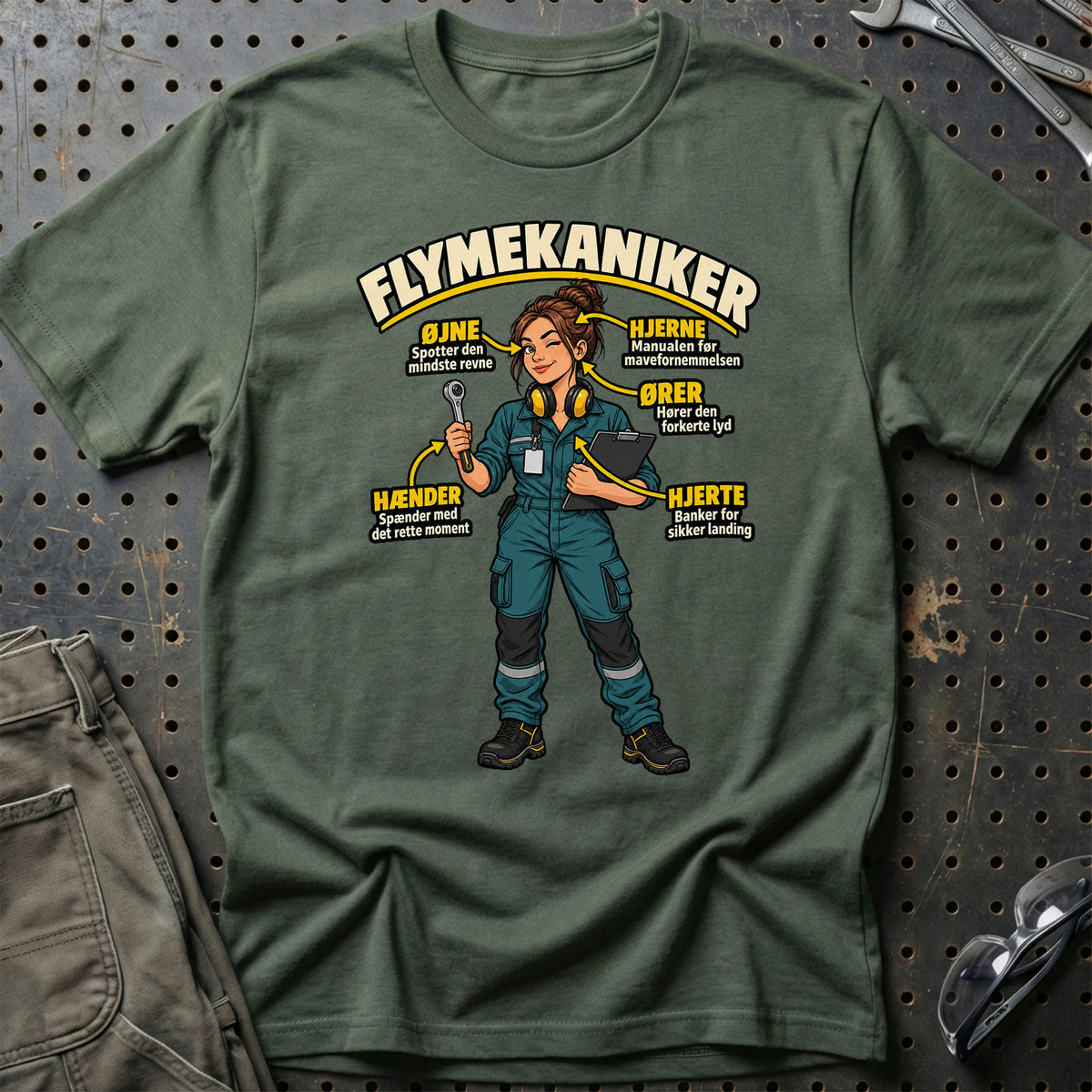 
Flymekaniker – Anatomi T-Shirt – Grøn Militær