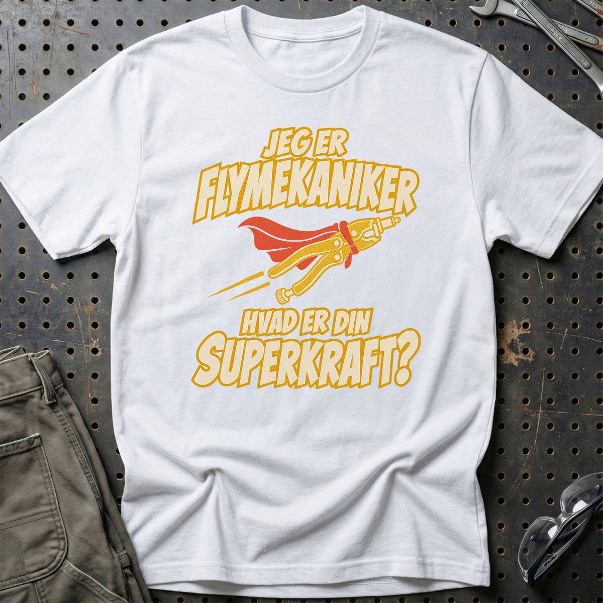 
Flymekaniker – Hvad er din superkraft? – Unisex T-Shirt – Hvid