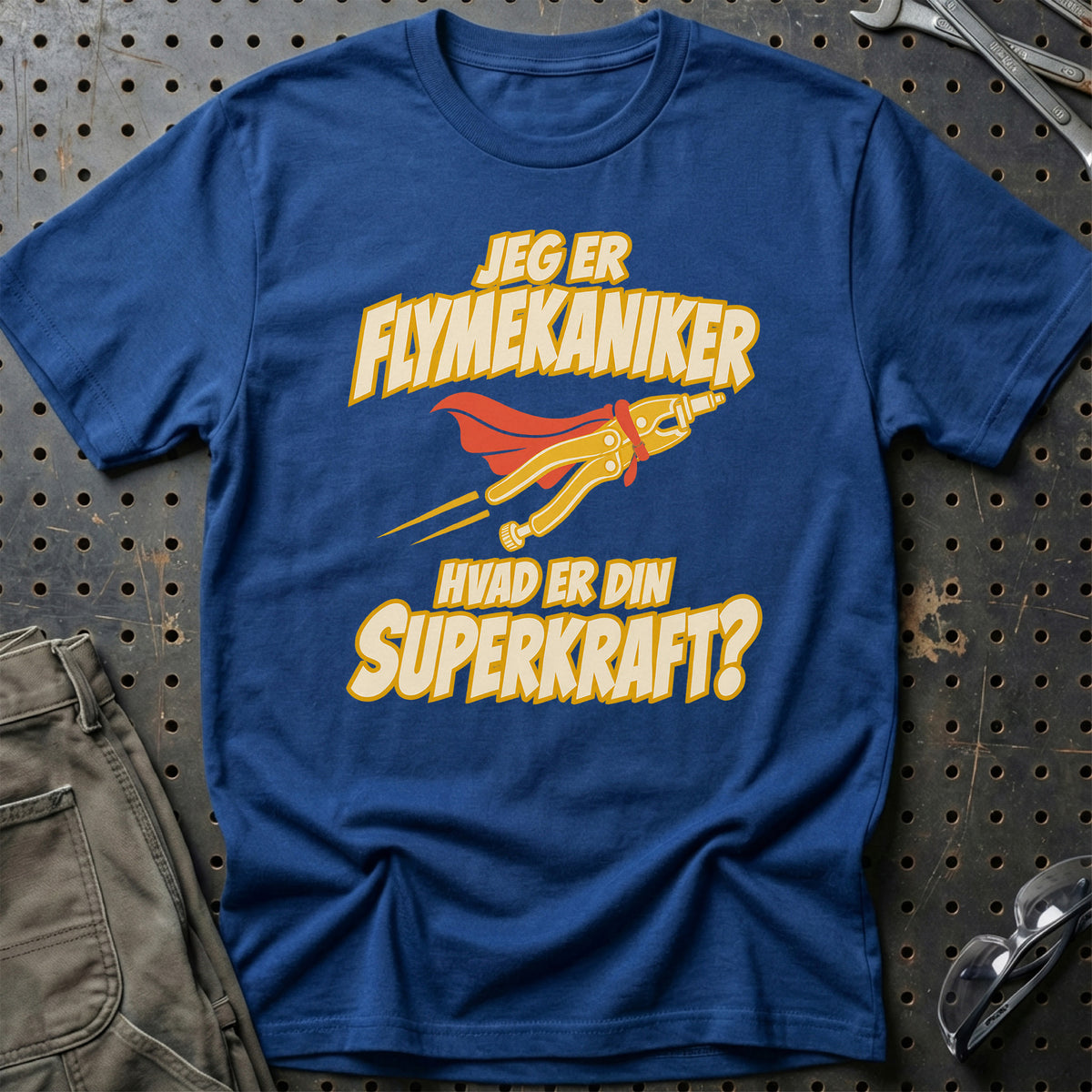 
Flymekaniker – Hvad er din superkraft? – Unisex T-Shirt – Blå Royal