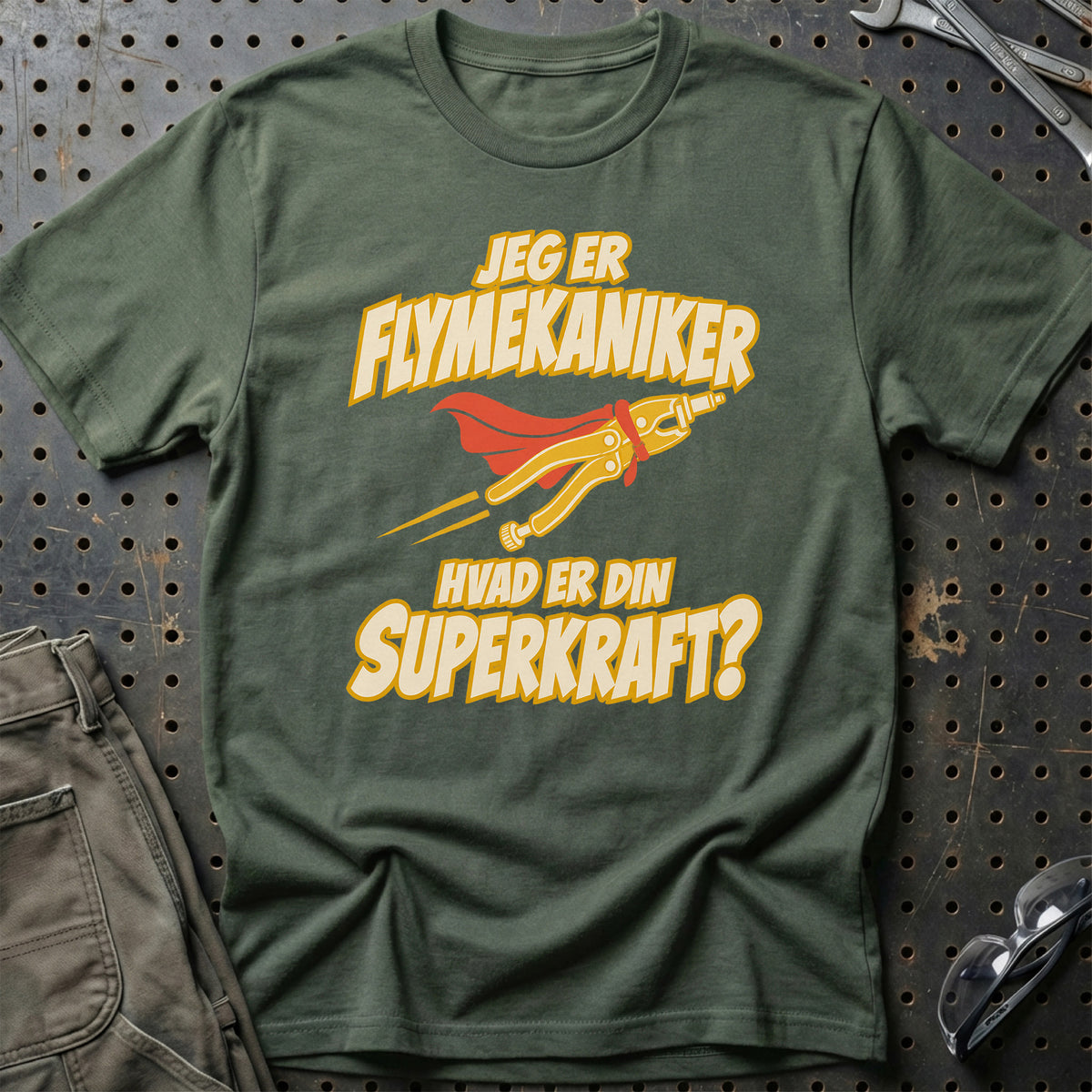 
Flymekaniker – Hvad er din superkraft? – Unisex T-Shirt – Grøn Militær
