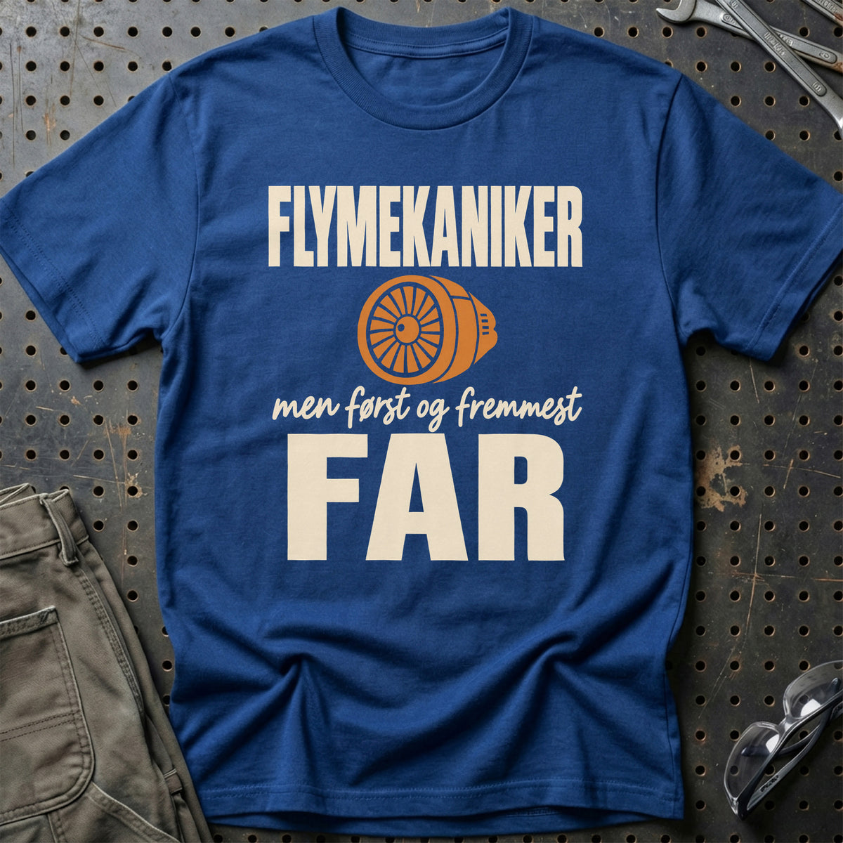 
Flymekaniker – Men Først og Fremmest Far T-Shirt – Blå Royal