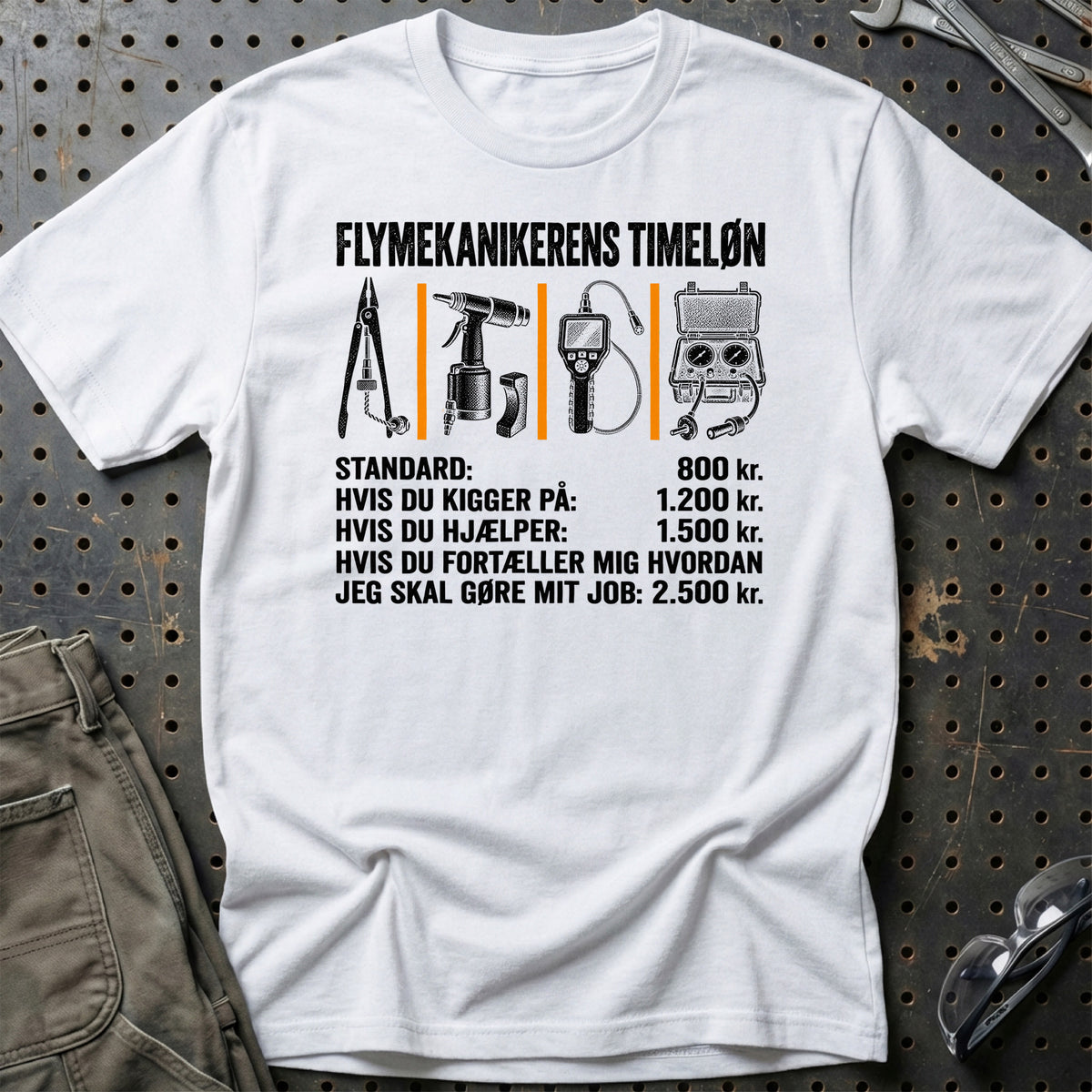 
Flymekanikerens Timeløn T-Shirt – Hvid