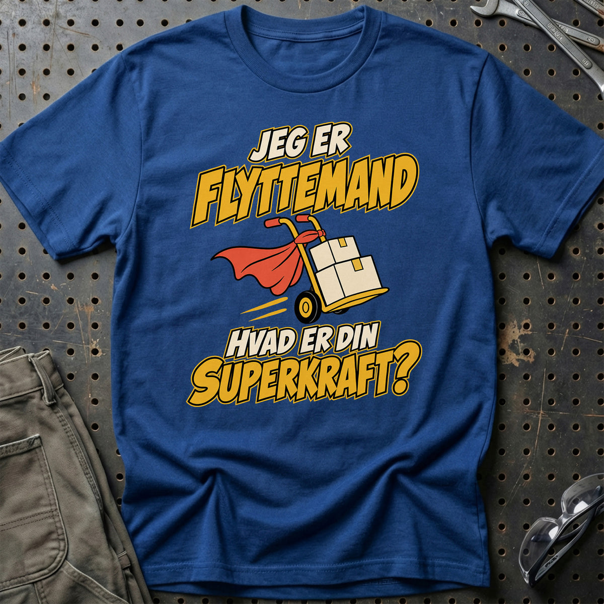 
Flyttemand – Hvad er din superkraft? – Unisex T-Shirt – Blå Royal