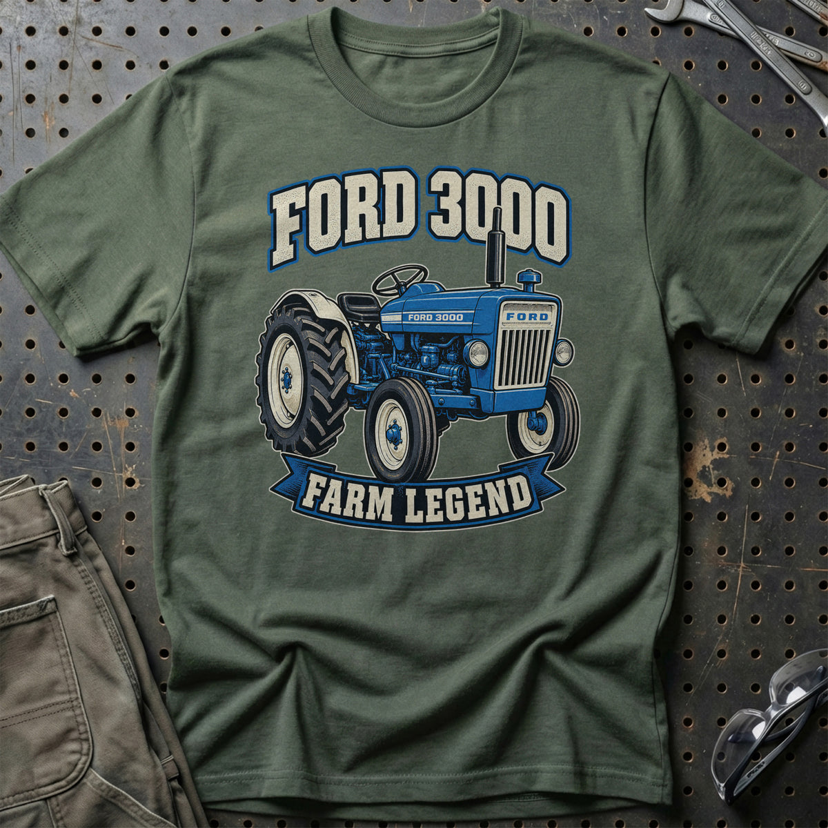 Ford 3000 – Farm Legend T-Shirt-Beklædning-Ford-Grøn Militær-S-Garage Culture Shop- garage - man cave - merchandise