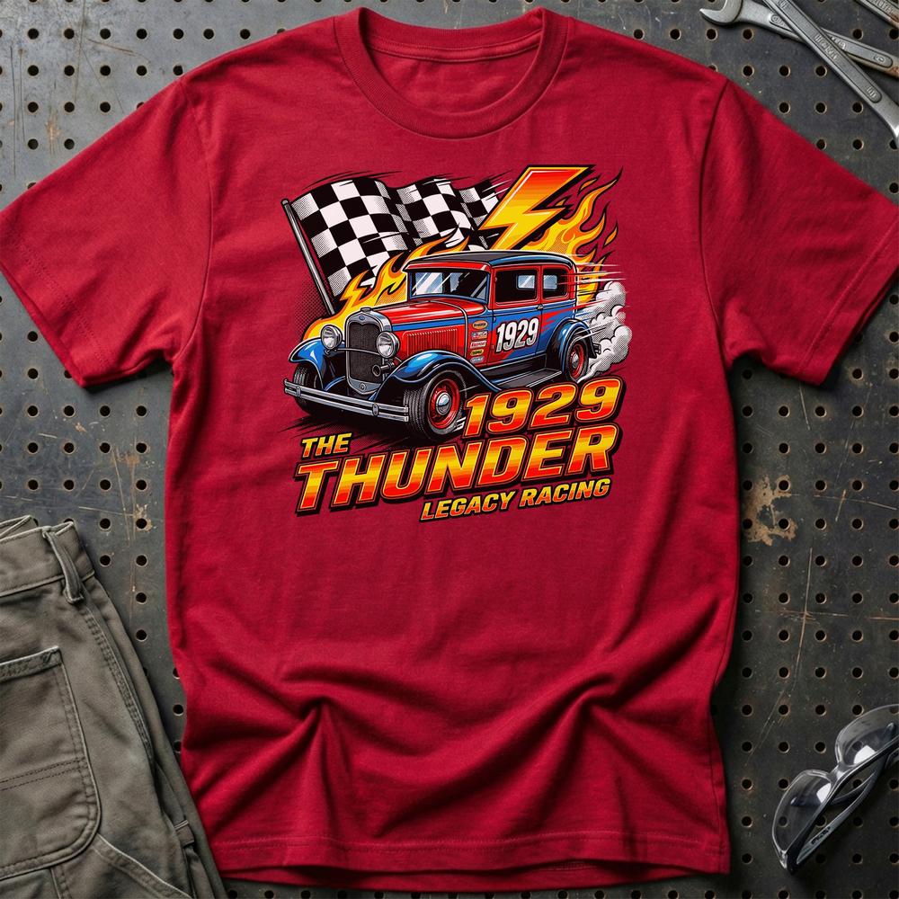 Ford A Thunder Classic Hot Rod Racing Tee T-Shirt-Beklædning-Ford-Rød-S-Garage Culture Shop- garage - man cave - merchandise
