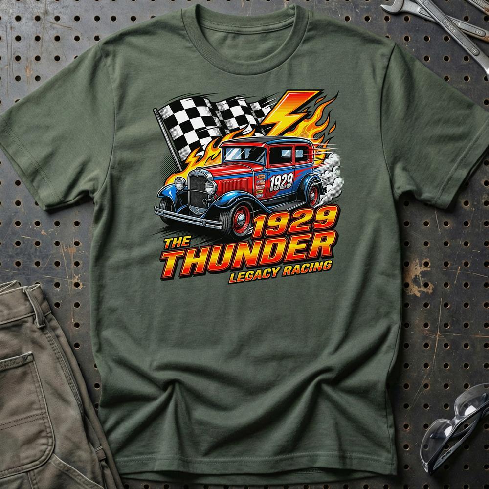 Ford A Thunder Classic Hot Rod Racing Tee T-Shirt-Beklædning-Ford-Grøn Militær-S-Garage Culture Shop- garage - man cave - merchandise