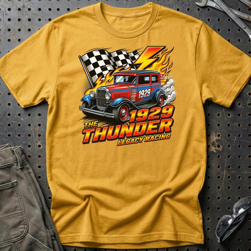 Ford A Thunder Classic Hot Rod Racing Tee T-Shirt-Beklædning-Ford-Guld-S-Garage Culture Shop- garage - man cave - merchandise