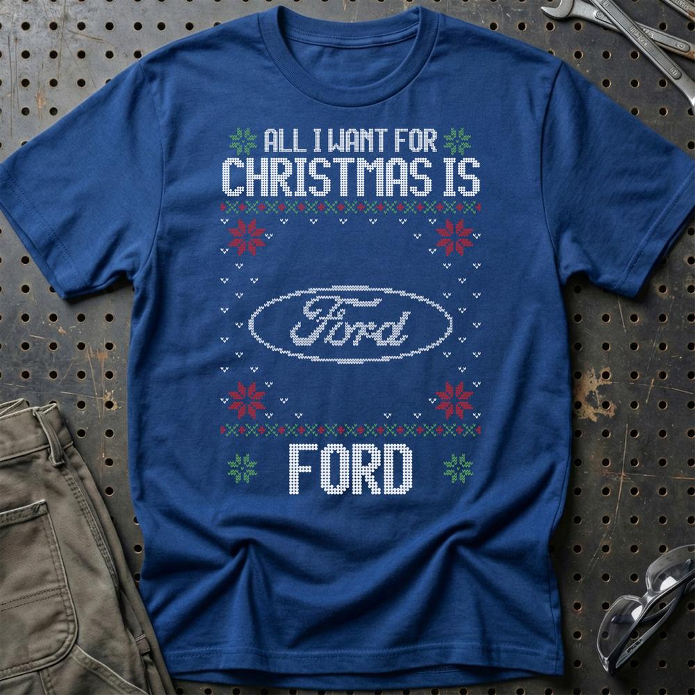 Ford - All I Want For Christmas T-Shirt-Beklædning-Ford-Blå Royal-S-Garage Culture Shop- garage - man cave - merchandise