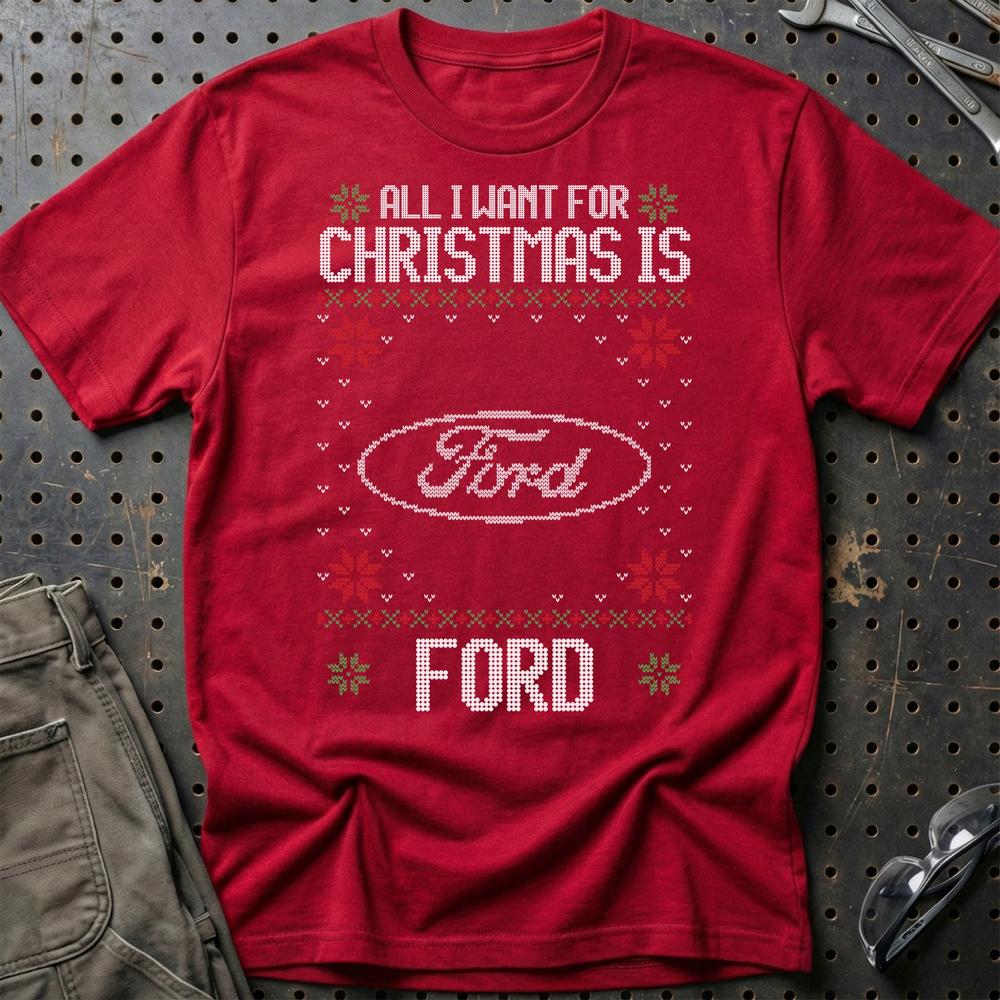 Ford - All I Want For Christmas T-Shirt-Beklædning-Ford-Rød-S-Garage Culture Shop- garage - man cave - merchandise