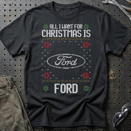 Ford - All I Want For Christmas - Unisex T-Shirt , Bomuld-Beklædning-Ford-Sort-S-Garage Culture Shop- garage - man cave - merchandise