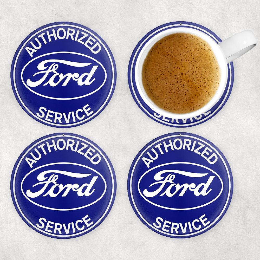 Ford Authorized Ford Service Runde Skilte , Musemåtte Rundt , Kop Underlag, Underlagssæt-Runde Skilte-Ford-Garage Culture Shop- garage - man cave - merchandise