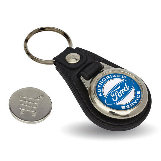 Ford Autorised Service - Nøglering med Indkøbsvognsmønt – Metal & Kunstlæder-Nøglering-Ford-Garage Culture Shop- garage - man cave - merchandise