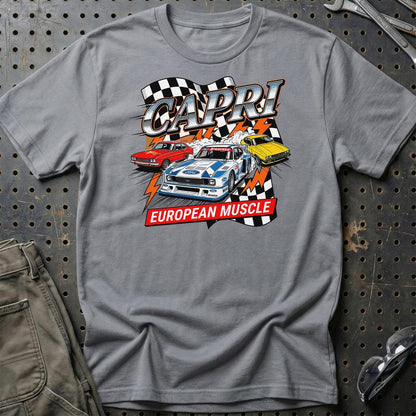 Ford Capri European Muscle Classic Car - Unisex T-Shirt-Beklædning-Ford-Grå Sport-S-Garage Culture Shop- garage - man cave - merchandise