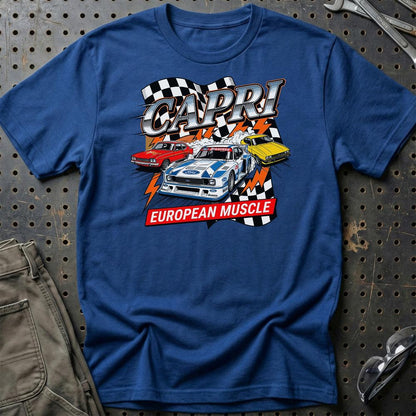 Ford Capri European Muscle Classic Car - Unisex T-Shirt-Beklædning-Ford-Blå Royal-S-Garage Culture Shop- garage - man cave - merchandise