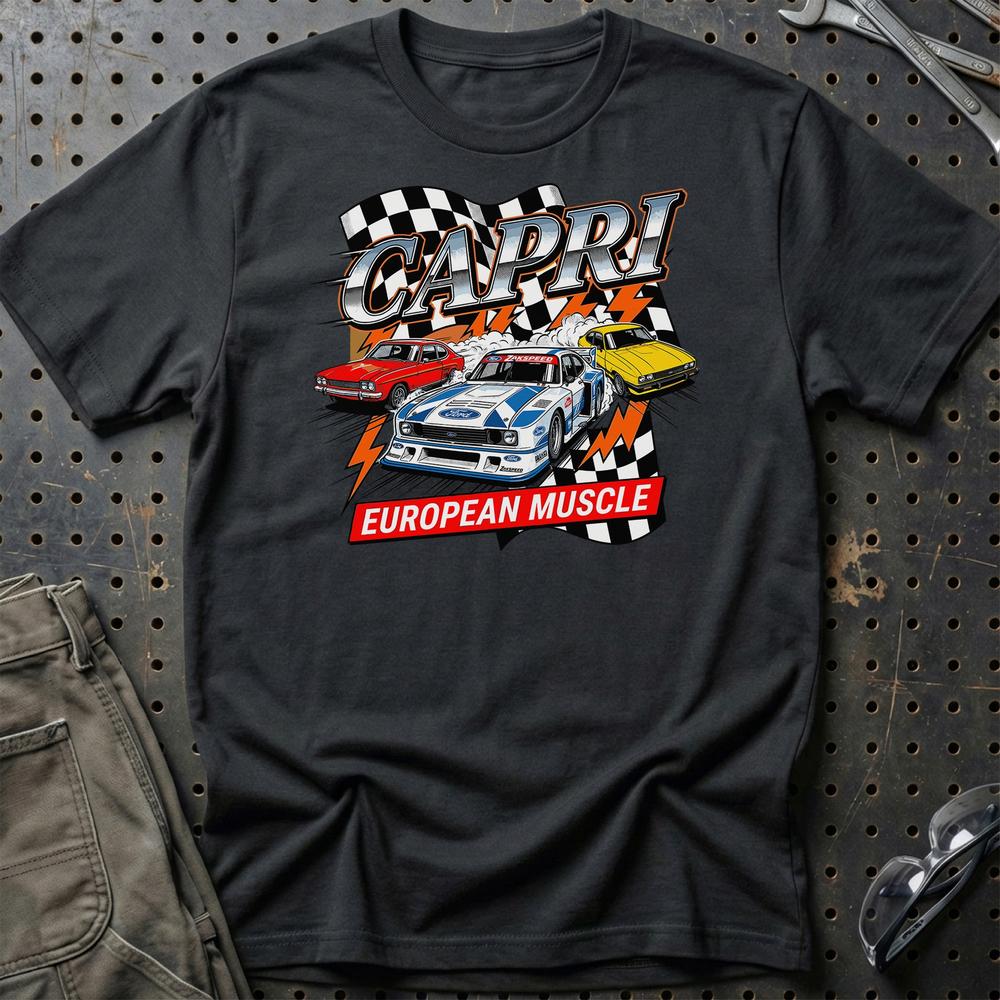 Ford Capri European Muscle Classic Car - Unisex T-Shirt-Beklædning-Ford-Sort-S-Garage Culture Shop- garage - man cave - merchandise