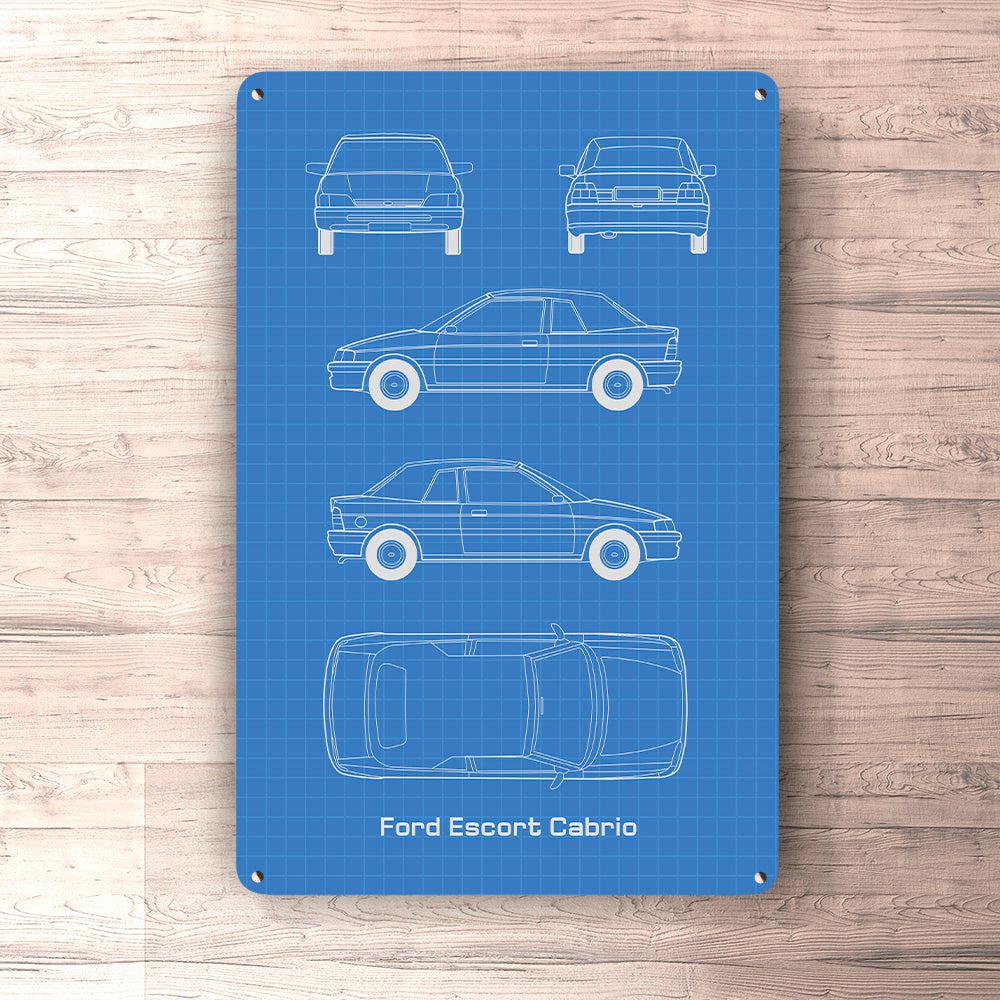 Ford Escort Cabrio Blueprint Skilte, Musemåtte, Dørmåtte-Blueprint-Ford-Garage Culture Shop- garage - man cave - merchandise