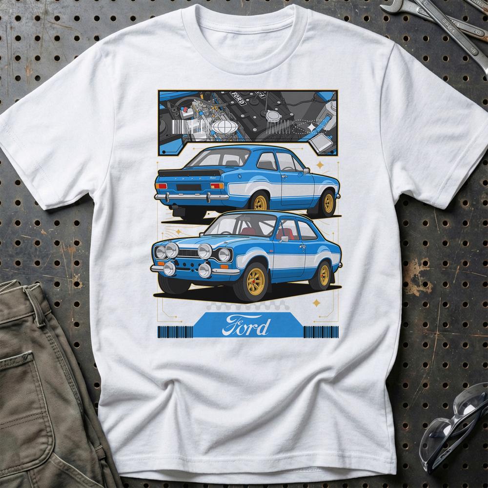 Ford Escort MK I Fast And Furios Cars T-Shirt-Beklædning-Ford-Hvid-S-Garage Culture Shop- garage - man cave - merchandise