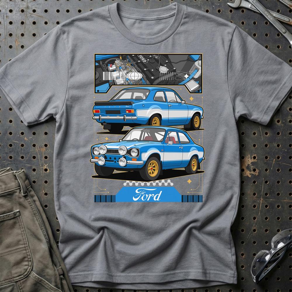 Ford Escort MK I Fast And Furios Cars T-Shirt-Beklædning-Ford-Grå Sport-S-Garage Culture Shop- garage - man cave - merchandise