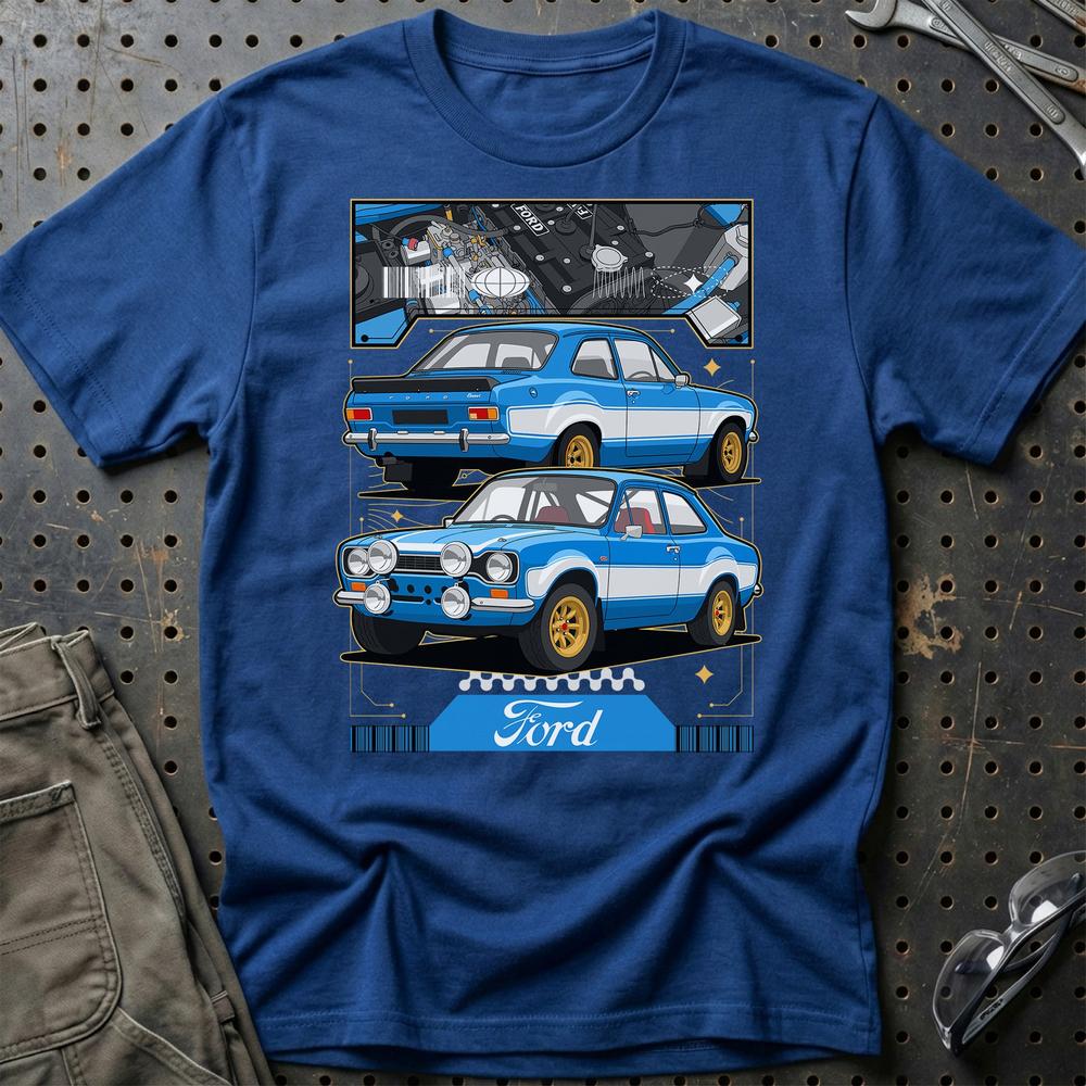 Ford Escort MK I Fast And Furios Cars T-Shirt-Beklædning-Ford-Blå Royal-S-Garage Culture Shop- garage - man cave - merchandise