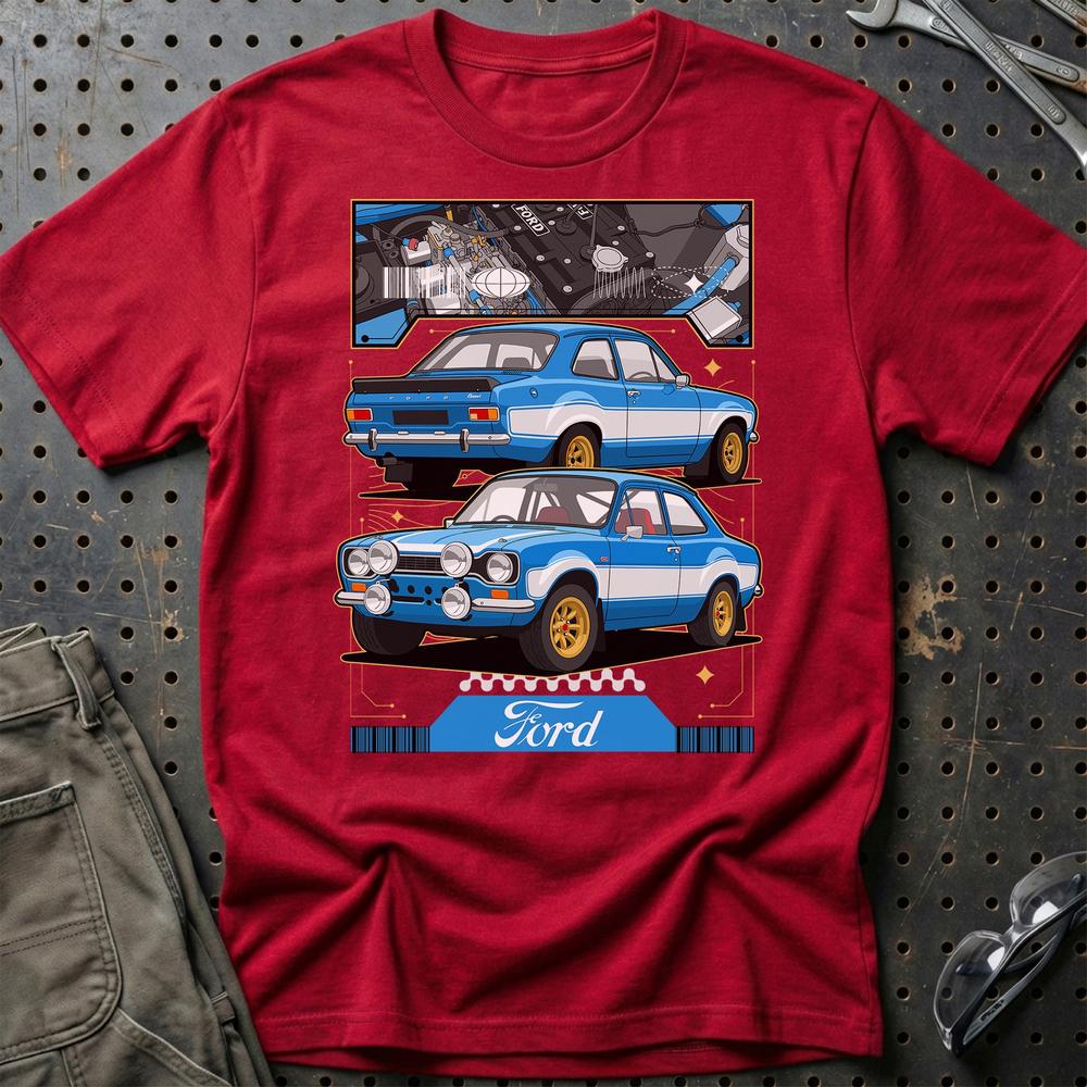 Ford Escort MK I Fast And Furios Cars T-Shirt-Beklædning-Ford-Rød-S-Garage Culture Shop- garage - man cave - merchandise