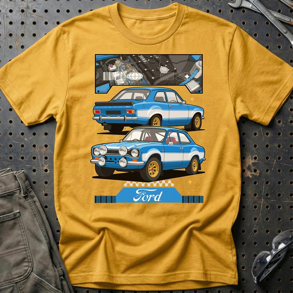 Ford Escort MK I Fast And Furios Cars T-Shirt-Beklædning-Ford-Guld-S-Garage Culture Shop- garage - man cave - merchandise
