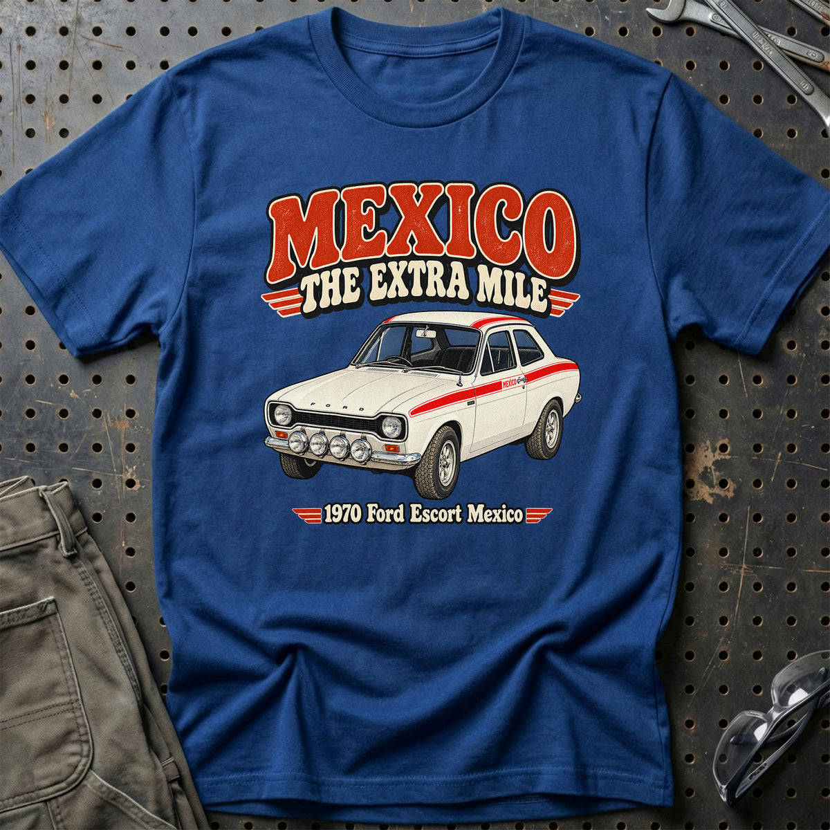 
Ford Escort Mexico 1970 – Mexico the Extra Mile T-Shirt – Blå Royal