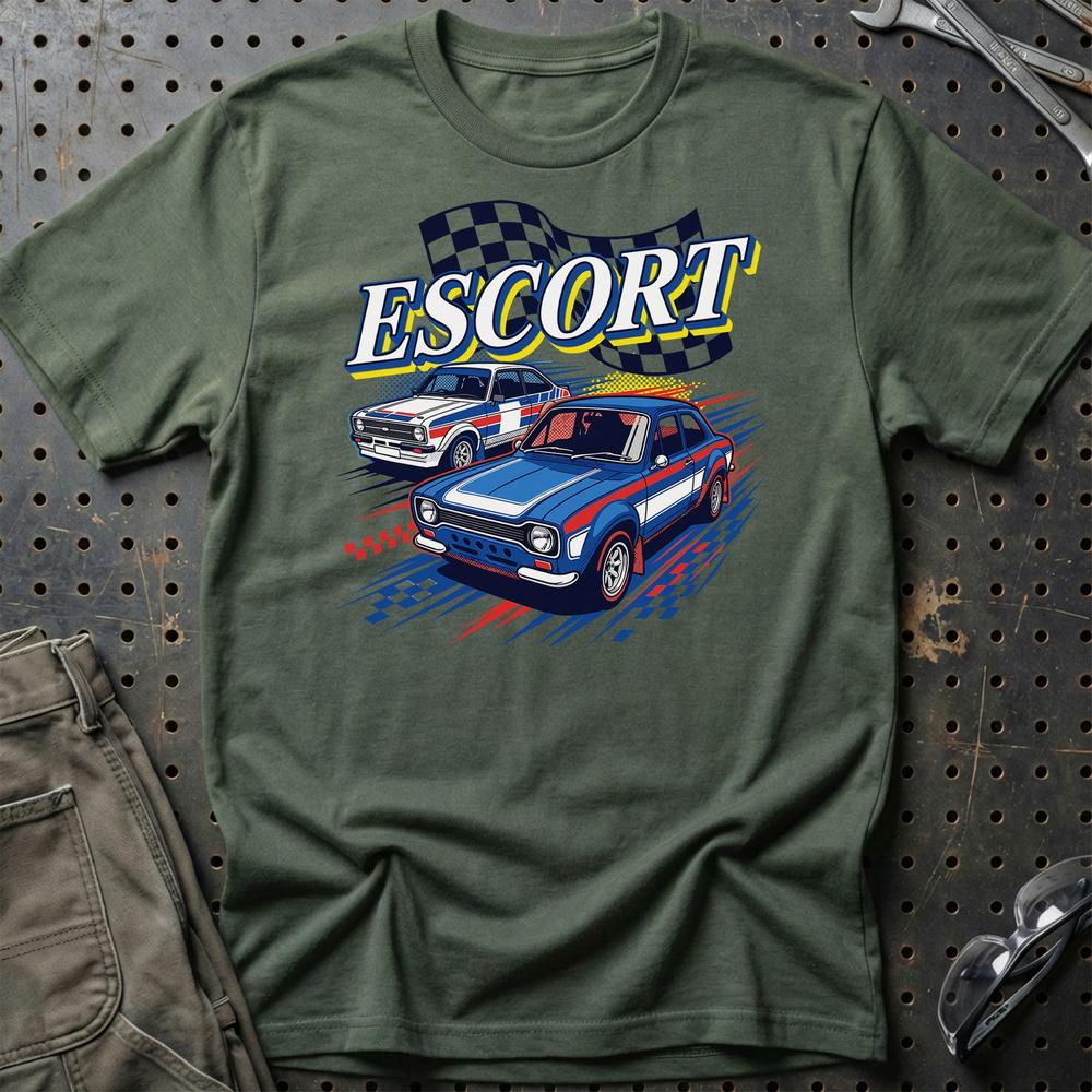 Ford Escort Mk1 Mk2 Classic Car T-Shirt-Beklædning-Ford-Grøn Militær-S-Garage Culture Shop- garage - man cave - merchandise