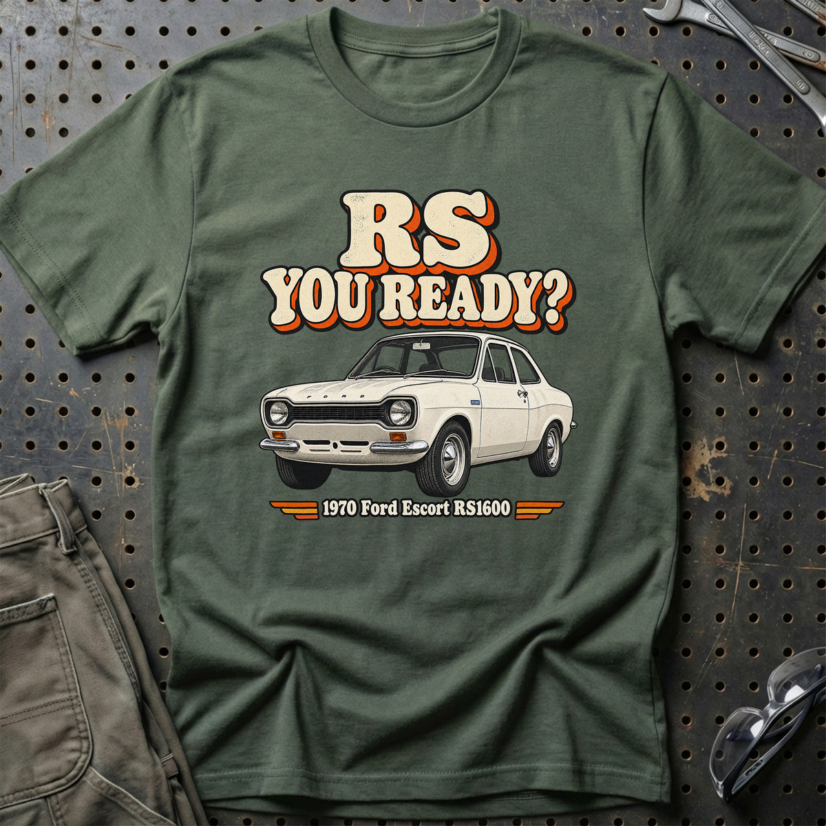 
Ford Escort RS1600 1970 – RS You Ready? T-Shirt – Grøn Militær