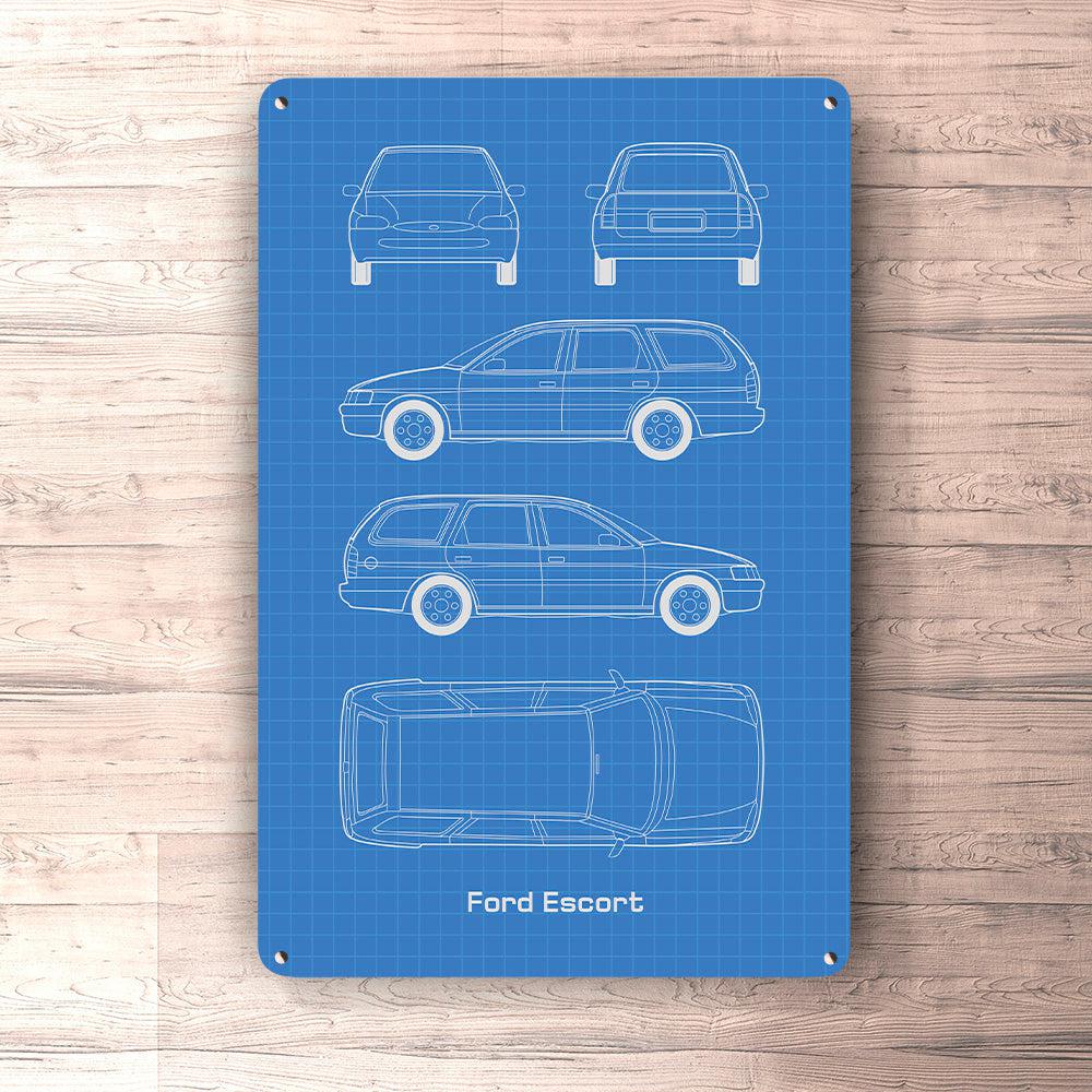 Ford Escort Turier 1998 Blueprint Skilte, Musemåtte, Dørmåtte , Plakat-Blueprint-Ford-Garage Culture Shop- garage - man cave - merchandise