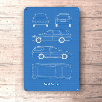 Ford Escort Turier 1998 Blueprint Skilte, Musemåtte, Dørmåtte , Plakat-Blueprint-Ford-Garage Culture Shop- garage - man cave - merchandise