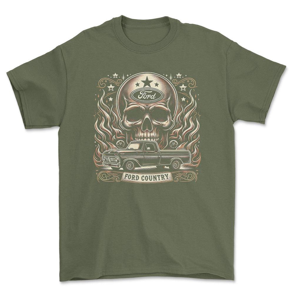 Ford F - Ford Country - Unisex T-Shirt , Bomuld-Beklædning-Ford-Grøn Militær-S-Forside-Garage Culture Shop- garage - man cave - merchandise
