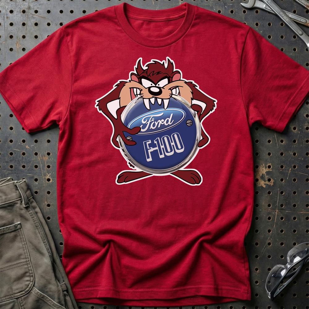 Ford F100 TAZ T-Shirt-Beklædning-Ford-Rød-S-Garage Culture Shop- garage - man cave - merchandise