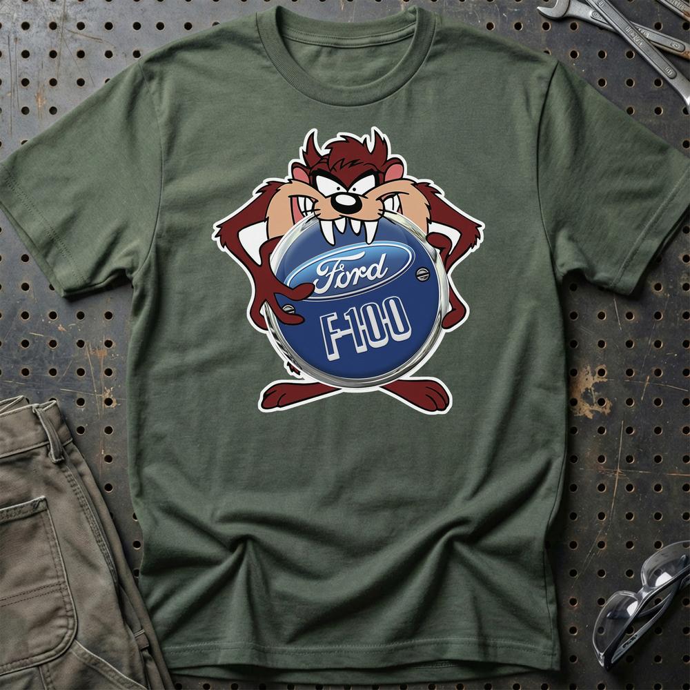 Ford F100 TAZ T-Shirt-Beklædning-Ford-Grøn Militær-S-Garage Culture Shop- garage - man cave - merchandise