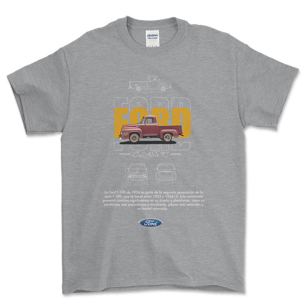 Ford F100 - Unisex T-Shirt , Bomuld-Beklædning-Ford-Grå Sport-S-Forside-Garage Culture Shop- garage - man cave - merchandise