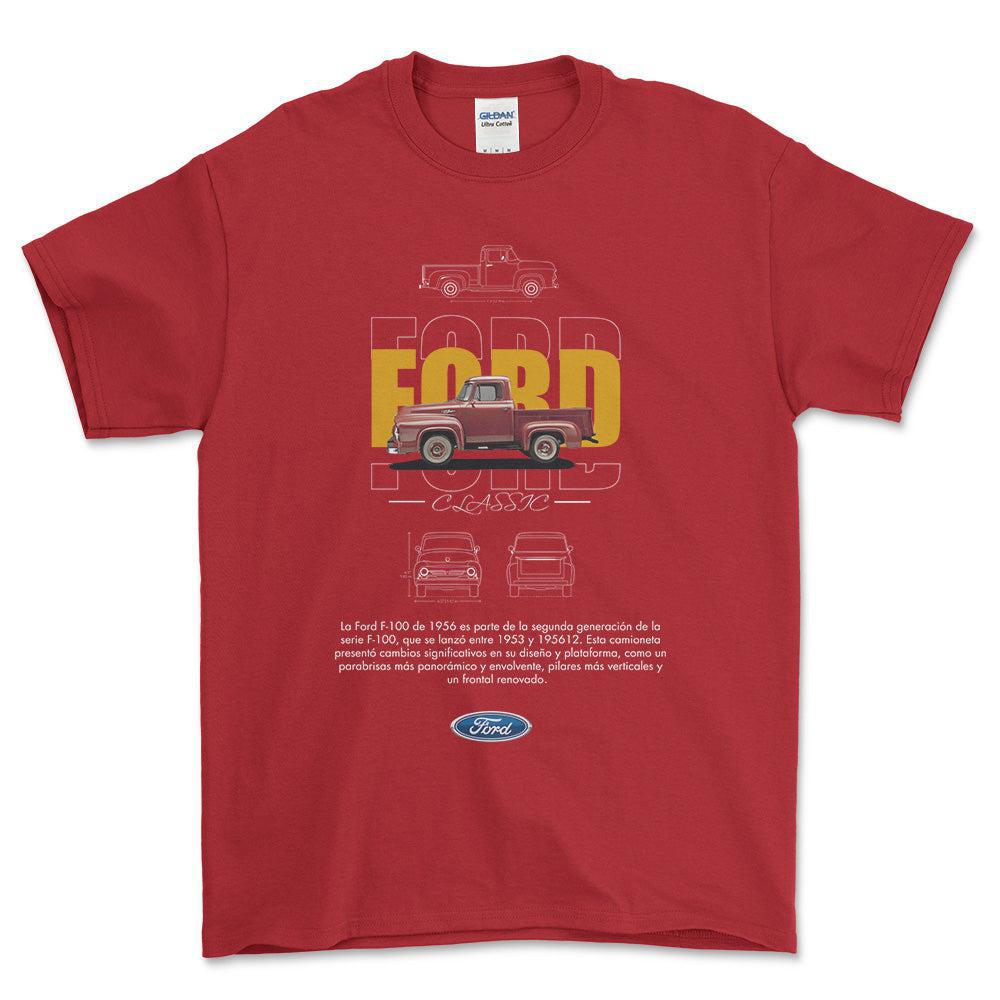 Ford F100 - Unisex T-Shirt , Bomuld-Beklædning-Ford-Rød-S-Forside-Garage Culture Shop- garage - man cave - merchandise