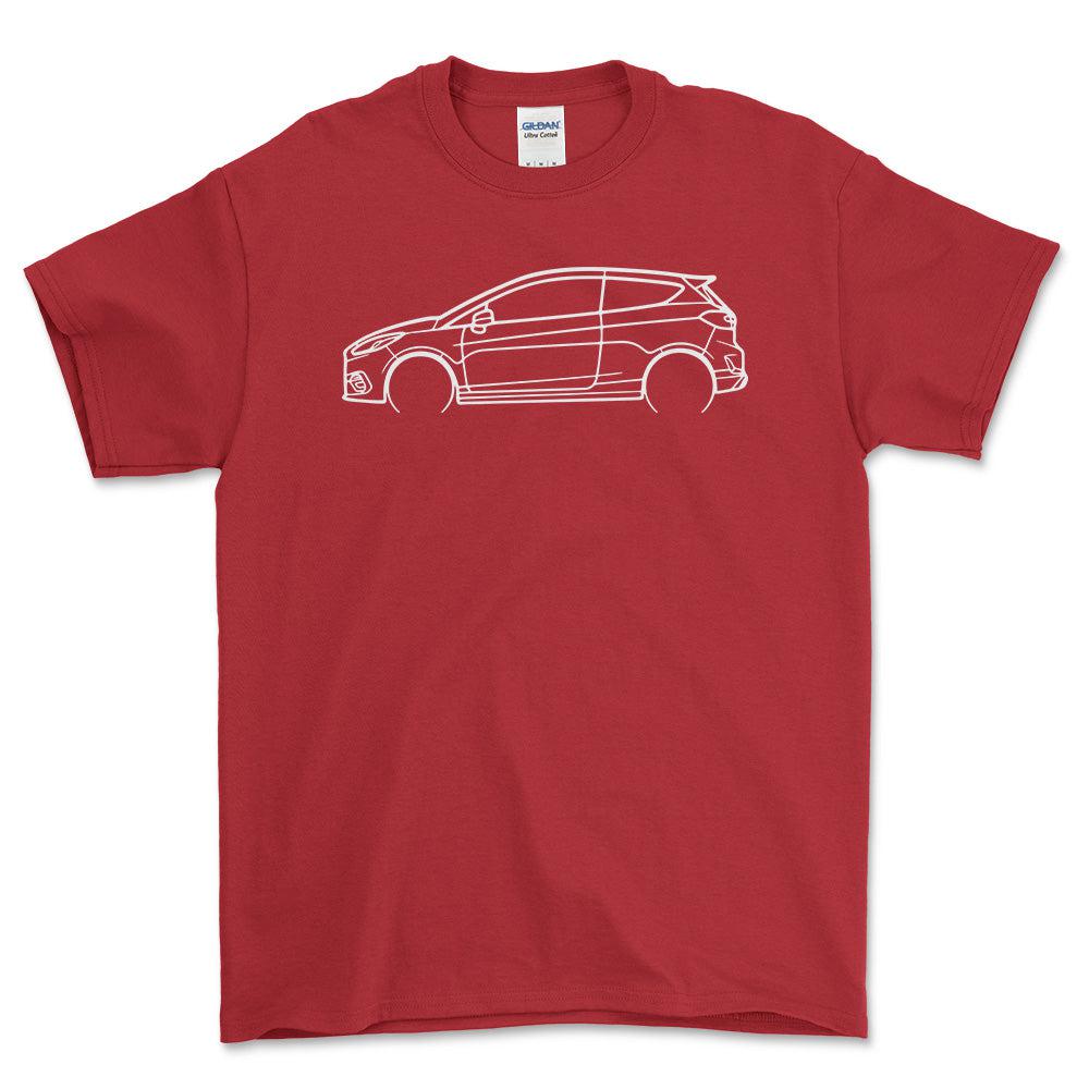 Ford Fiesta ST 2018 Outline - Unisex T-Shirt , Bomuld-Beklædning-Ford-Rød-S-Garage Culture Shop- garage - man cave - merchandise
