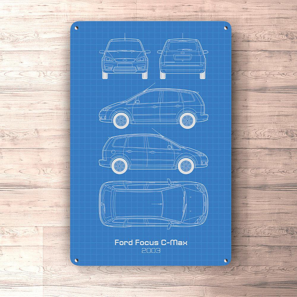 Ford Focus C-Max 2003 Blueprint Skilte, Musemåtte, Dørmåtte , Plakat-Blueprint-Ford-Garage Culture Shop- garage - man cave - merchandise