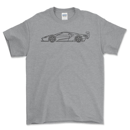 Ford GT Le Mans Outline - Unisex T-Shirt , Bomuld-Beklædning-Ford-Grå Sport-S-Forside-Garage Culture Shop- garage - man cave - merchandise