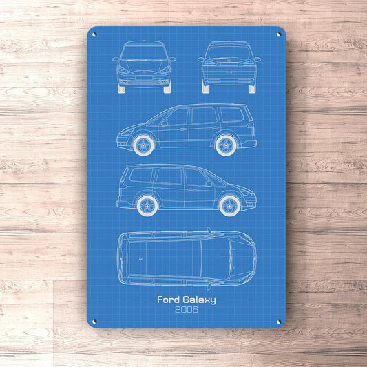 Ford Galaxy 2000 Blueprint Skilte, Musemåtte, Dørmåtte , Plakat-Blueprint-Ford-Garage Culture Shop- garage - man cave - merchandise