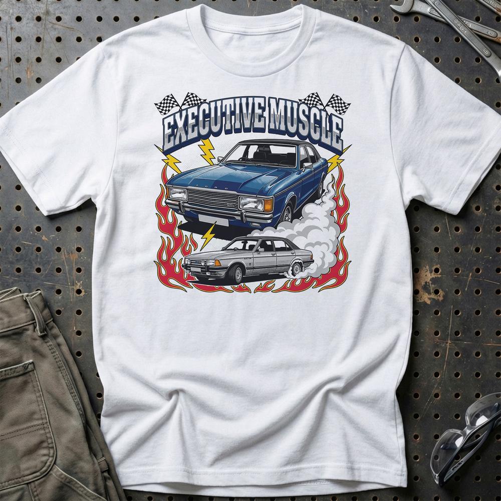 Ford Granada Executive Muscle Classic 70s Sedan T-Shirt-Beklædning-Ford-Hvid-S-Garage Culture Shop- garage - man cave - merchandise
