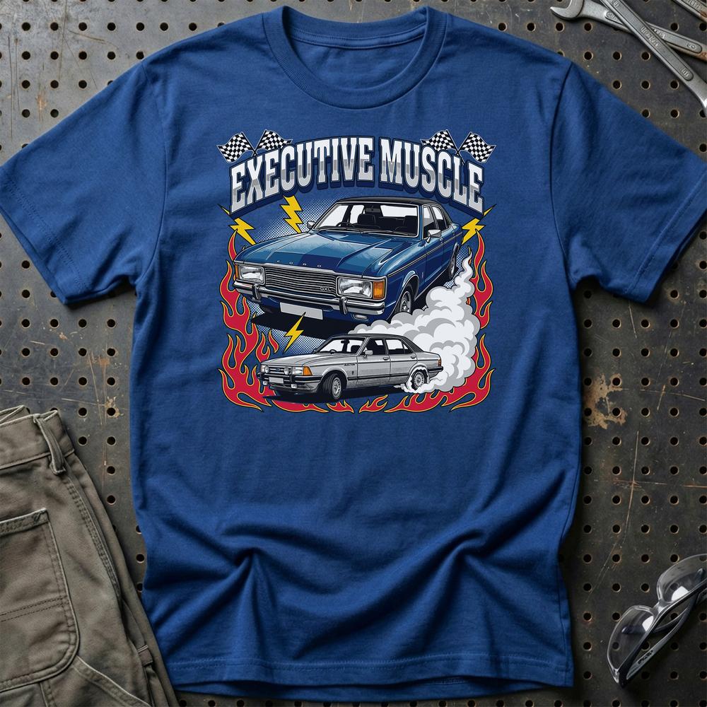Ford Granada Executive Muscle Classic 70s Sedan T-Shirt-Beklædning-Ford-Blå Royal-S-Garage Culture Shop- garage - man cave - merchandise
